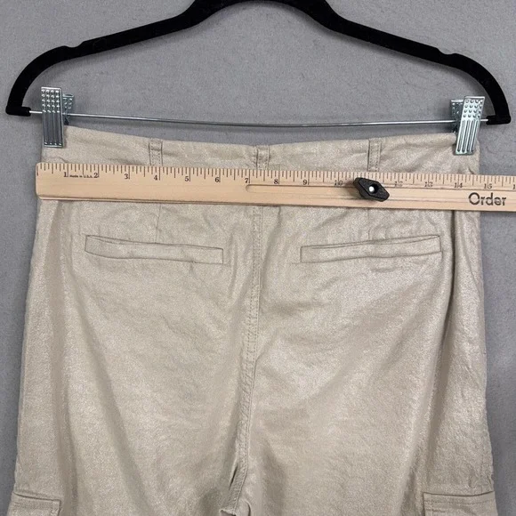 Alice + Olivia Pants Womens 4 Cargo Cropped Shimmer Coated Linen Blend Stretch - Picture 8 of 13